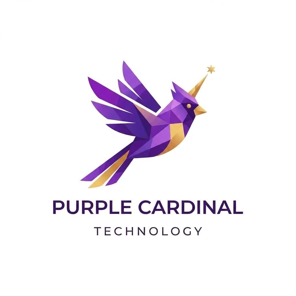 Purple Cardinal Technology — geometric cardinal in flight